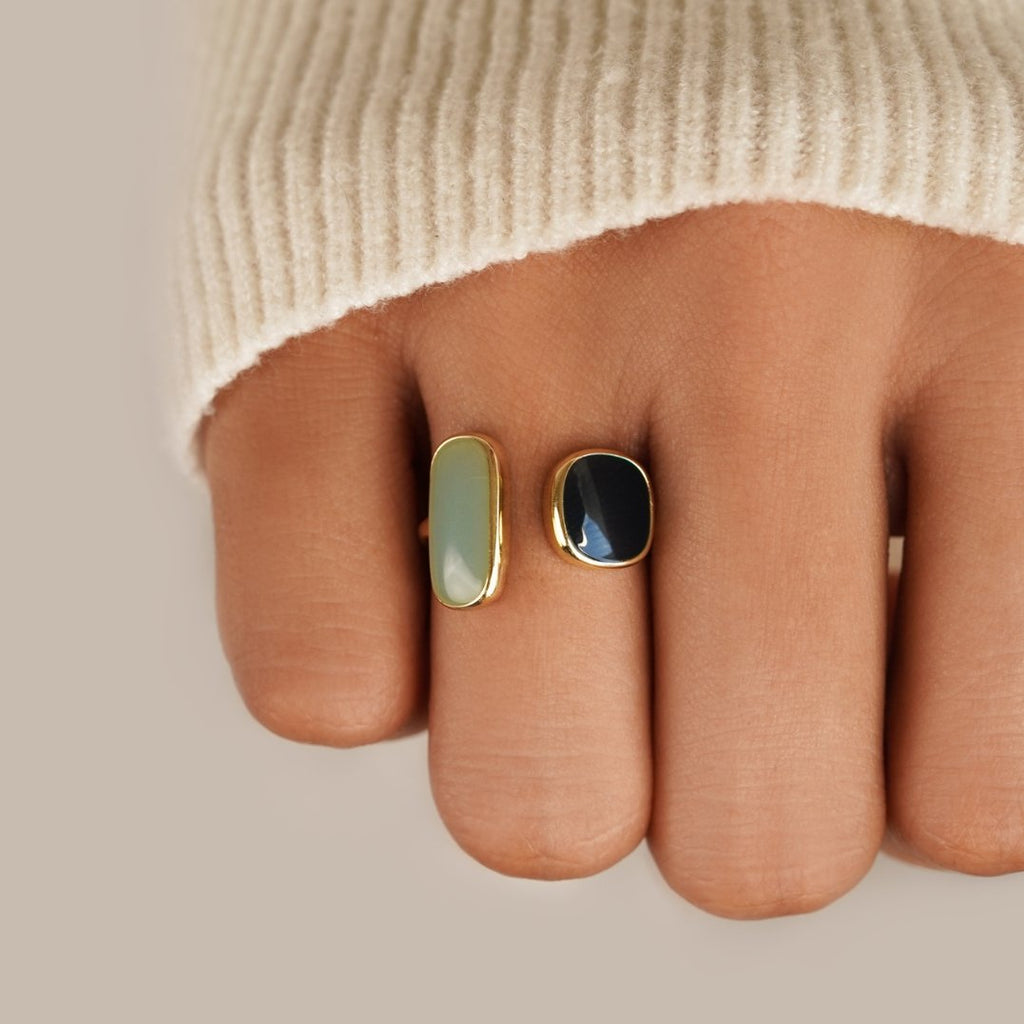 Gold Dual Gemstone Adjustable Ring