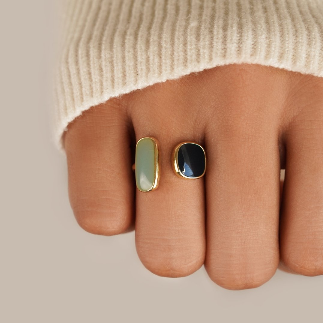 Gold Dual Gemstone Adjustable Ring