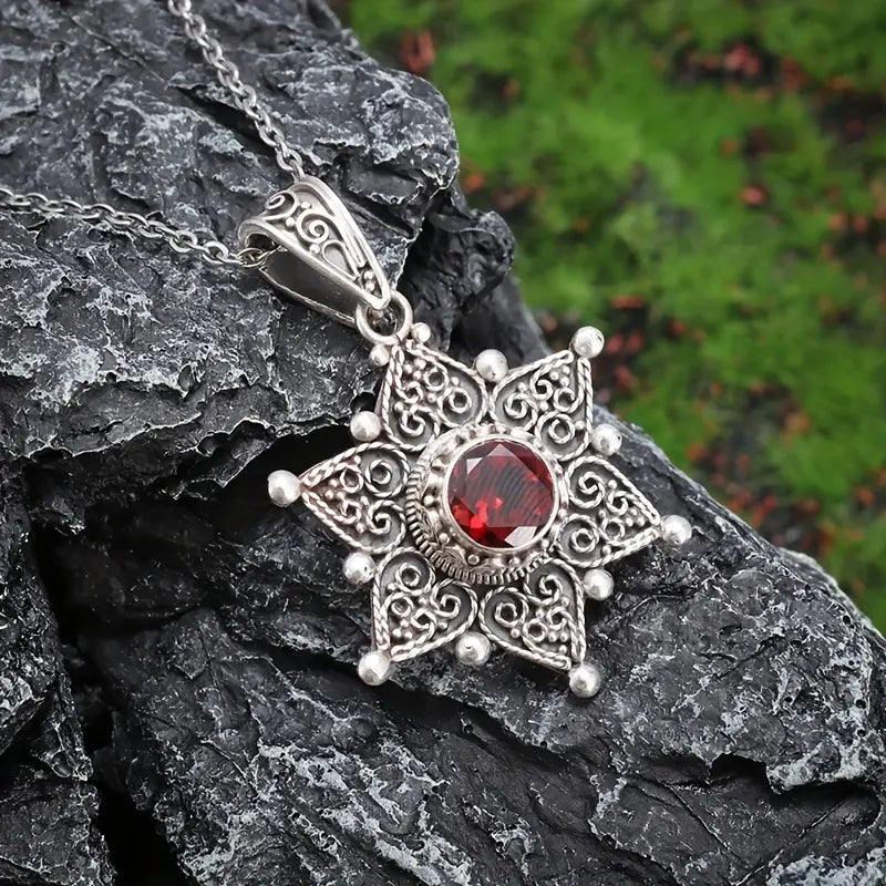 Silver Ruby Star Charm Necklace