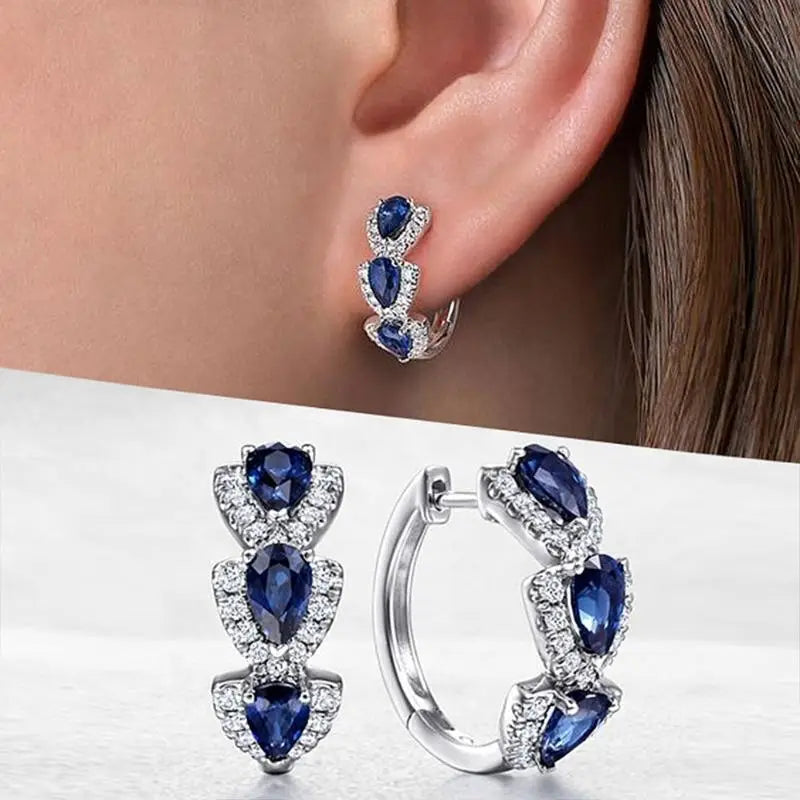 Silver Sapphire Halo Hoop Earrings -> Silver Sapphire Halo Circle Earrings