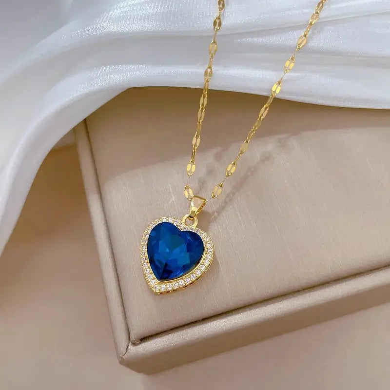 Golden Sapphire Heart Pendant Necklace