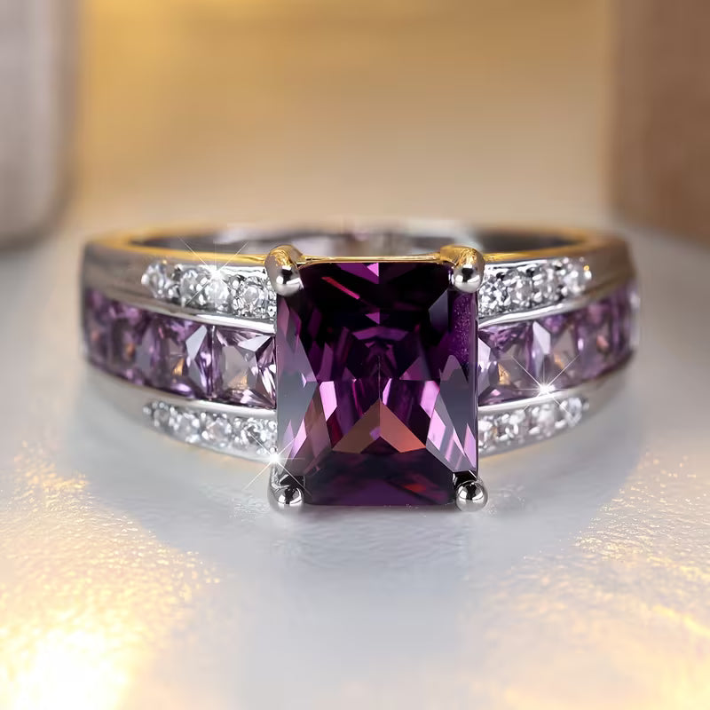 Amethyst Silver Channel Ring