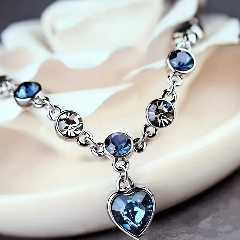 Silver Sapphire Heart Link Bracelet