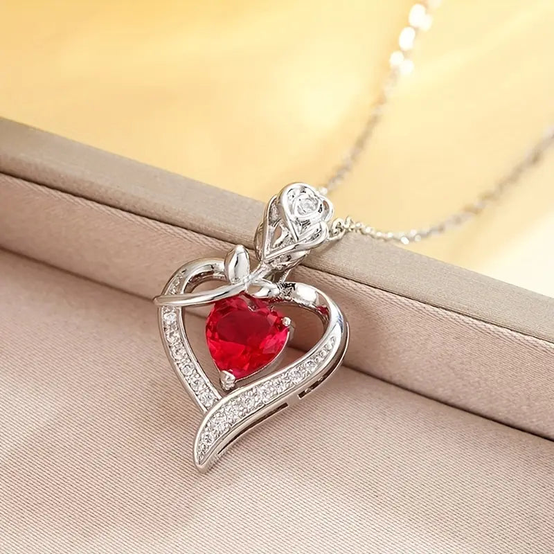 Silver Ruby Heart Pendant Necklace -> Silver Ruby Heart Charm Necklace