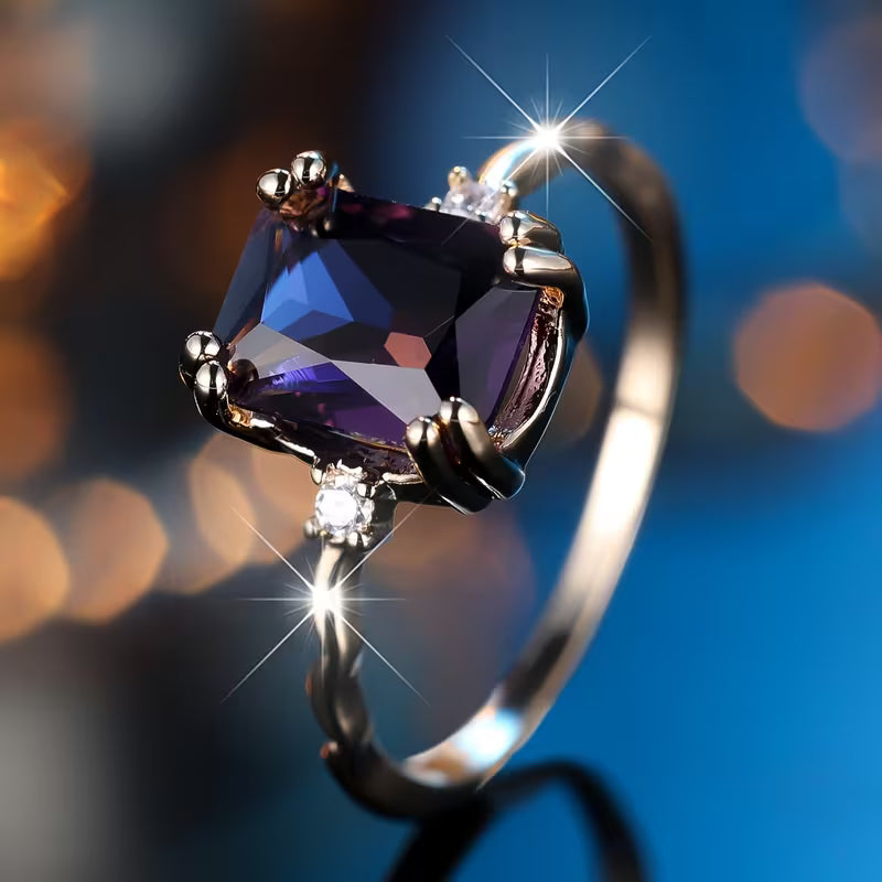 Silver Amethyst Rectangular-Cut Ring