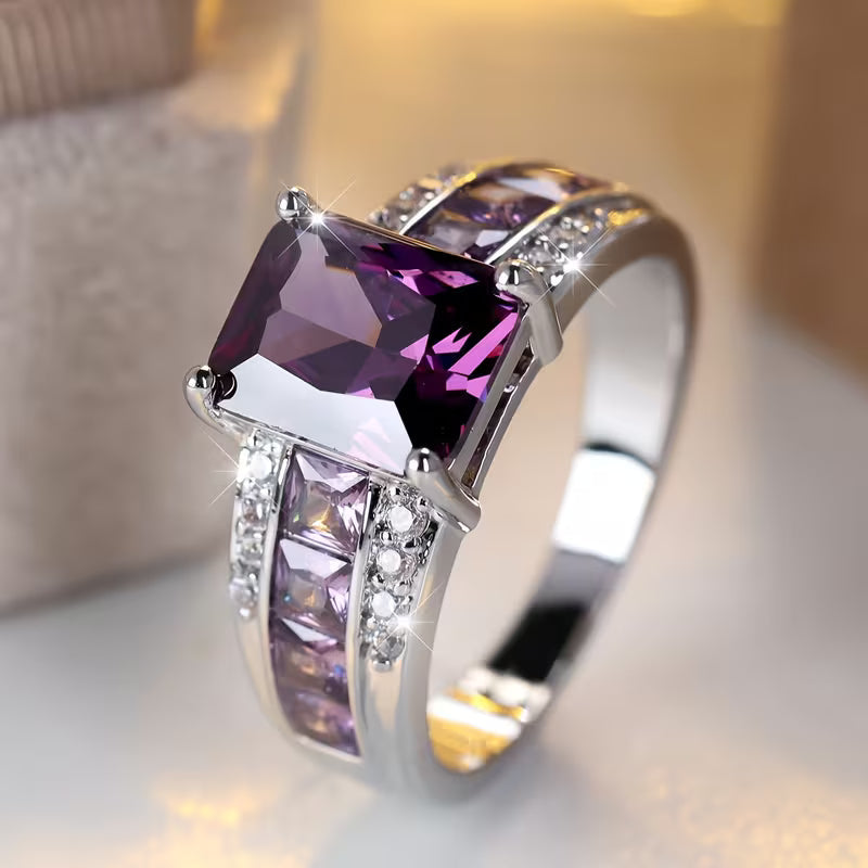 Amethyst Silver Channel Ring
