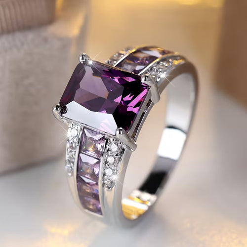 Amethyst Silver Channel Ring