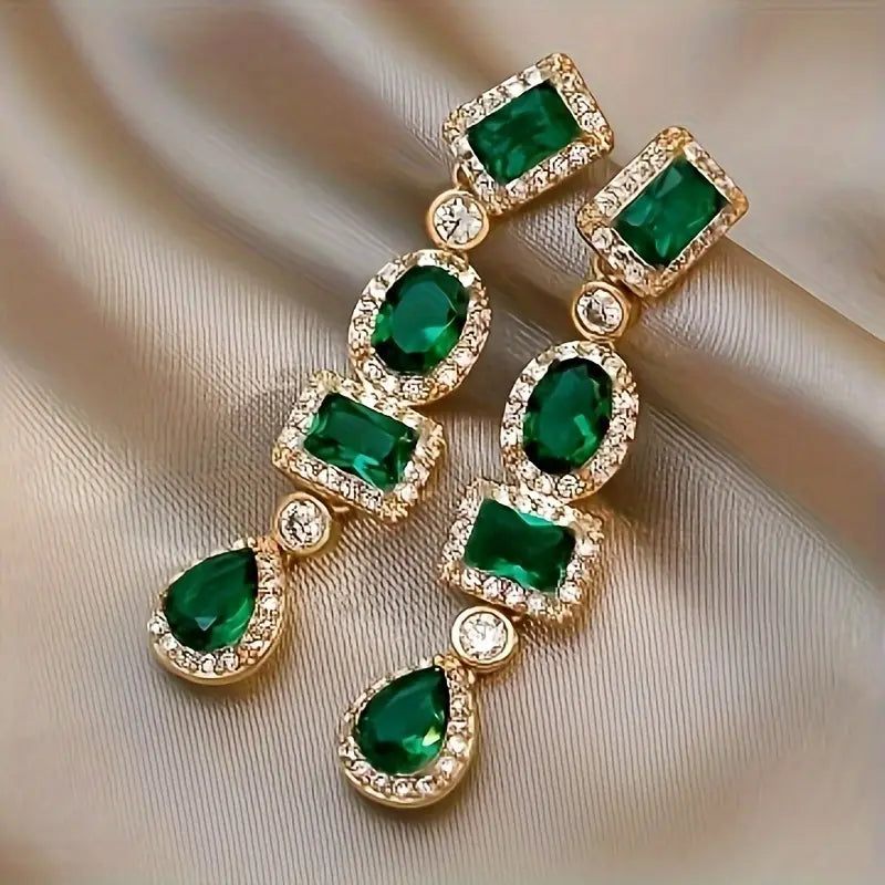 Gold and Emerald Multi-Shape Dangle Earrings