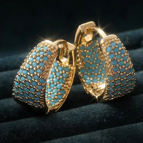 Golden-Tone Turquoise Beaded Loop Earrings