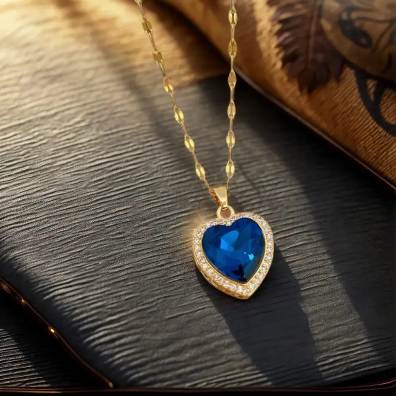 Golden Sapphire Heart Pendant Necklace