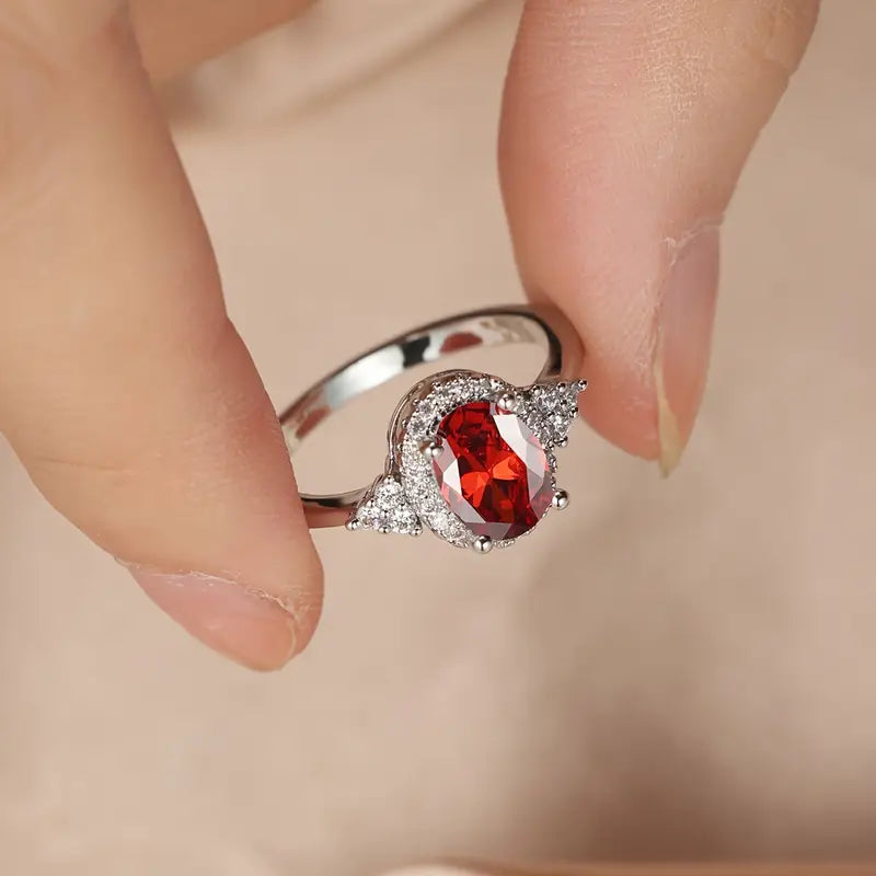 Silver Ruby Circle Ring