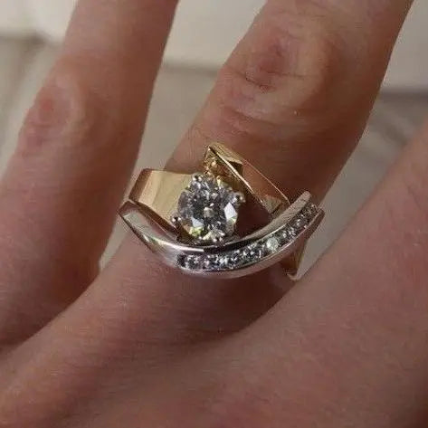 Vintage Irregular Gold & Silver Cubic Zirconia Ring