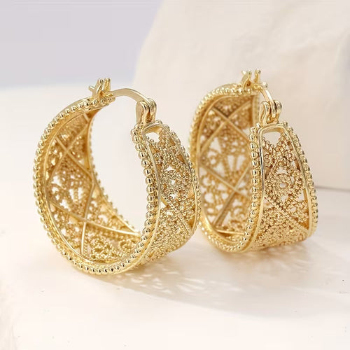 Bohemian Gold Floral Hoop Earrings