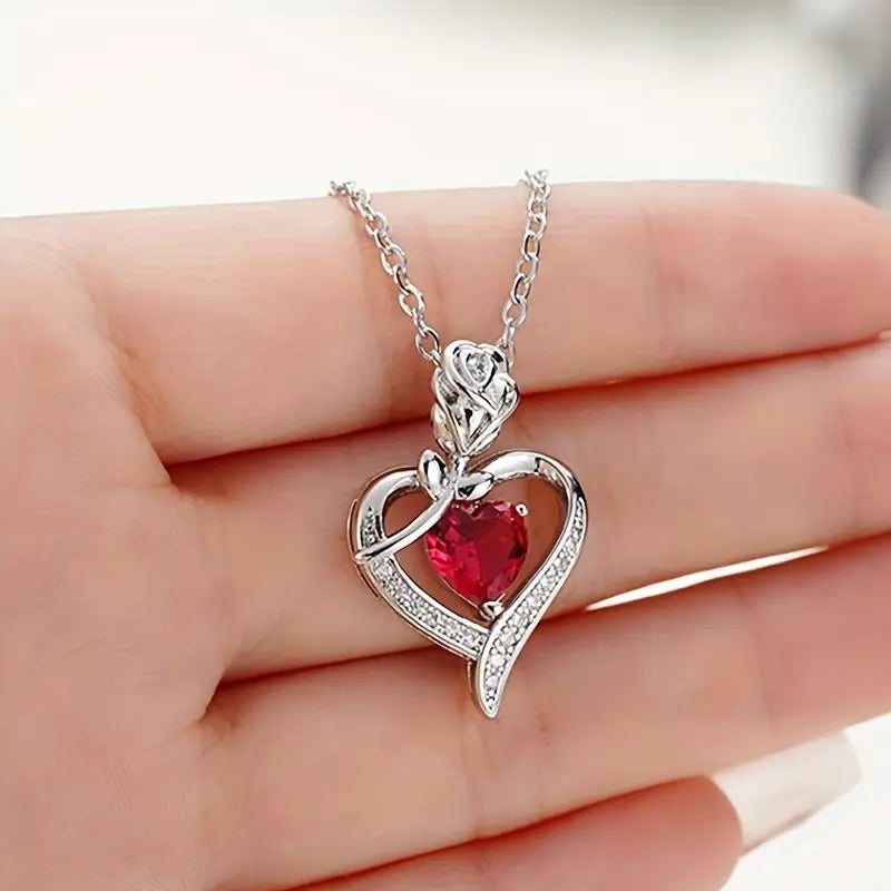 Silver Ruby Heart Pendant Necklace -> Silver Ruby Heart Charm Necklace