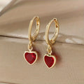 Gold Ruby Heart Dangle Earrings