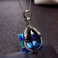 Silver Sapphire Teardrop Pendant Necklace