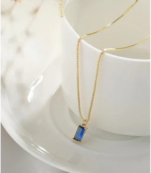 Minimalist Blue Gem Pendant Necklace