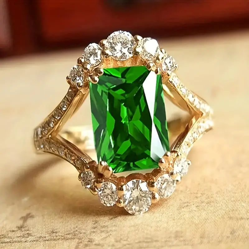Emerald Gold Halo Ring