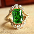Emerald Gold Halo Ring