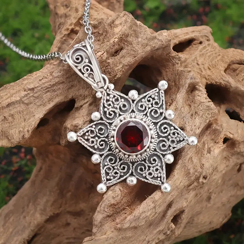 Silver Ruby Star Charm Necklace