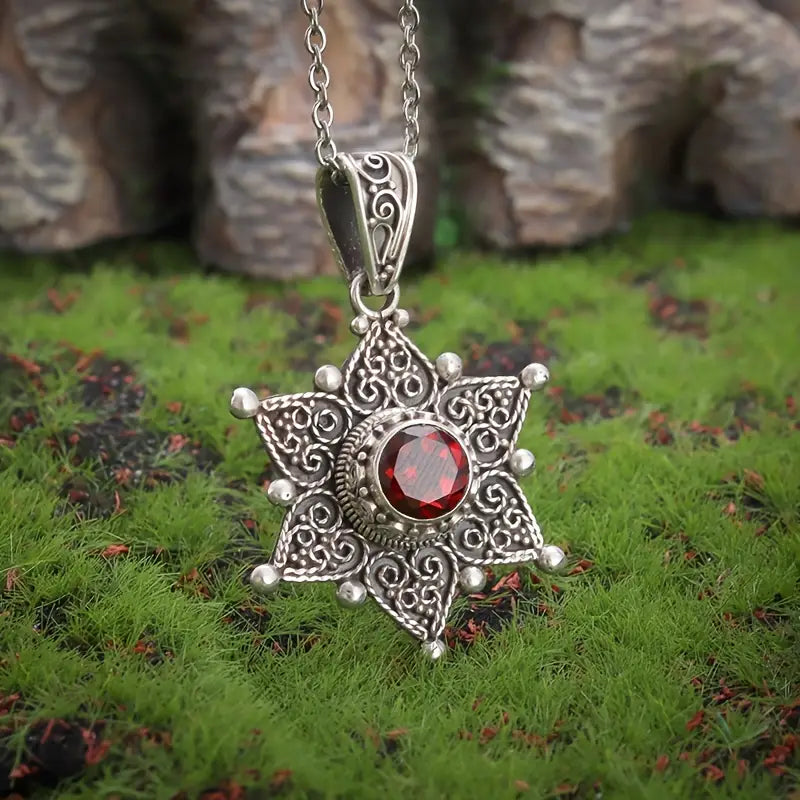 Silver Ruby Star Charm Necklace