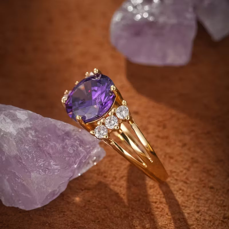 Amethyst Gold Split Shank Ring
