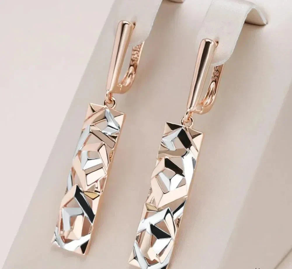 Elegant rectangular earrings in gold and silver.