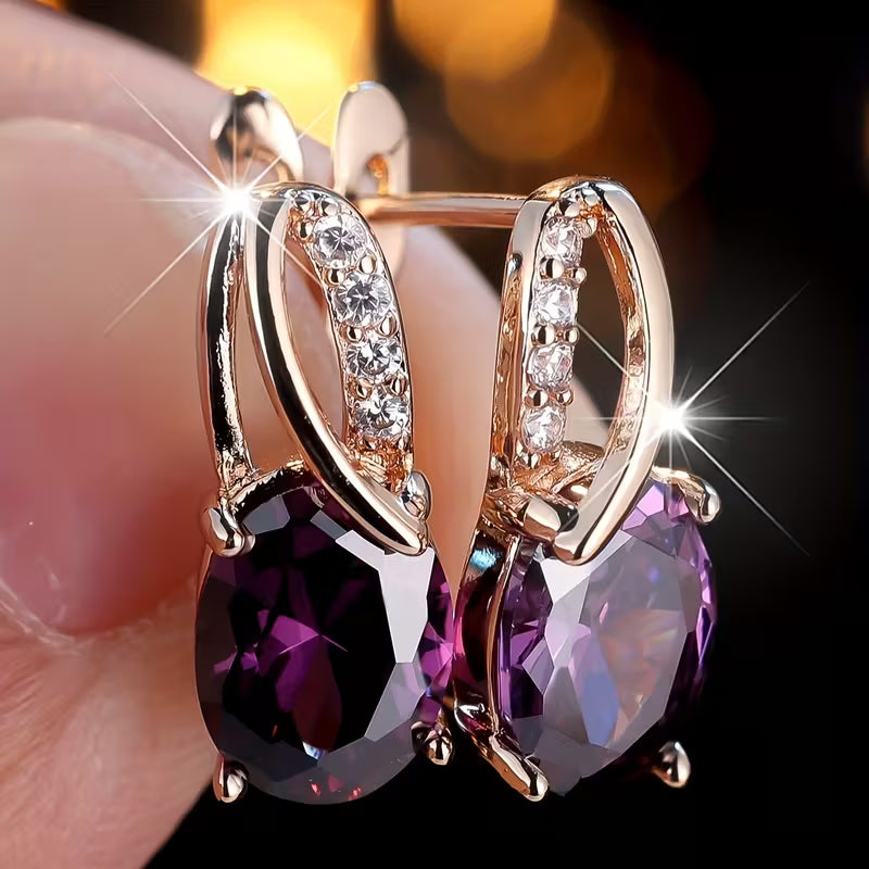 Golden Amethyst Hoop Earrings