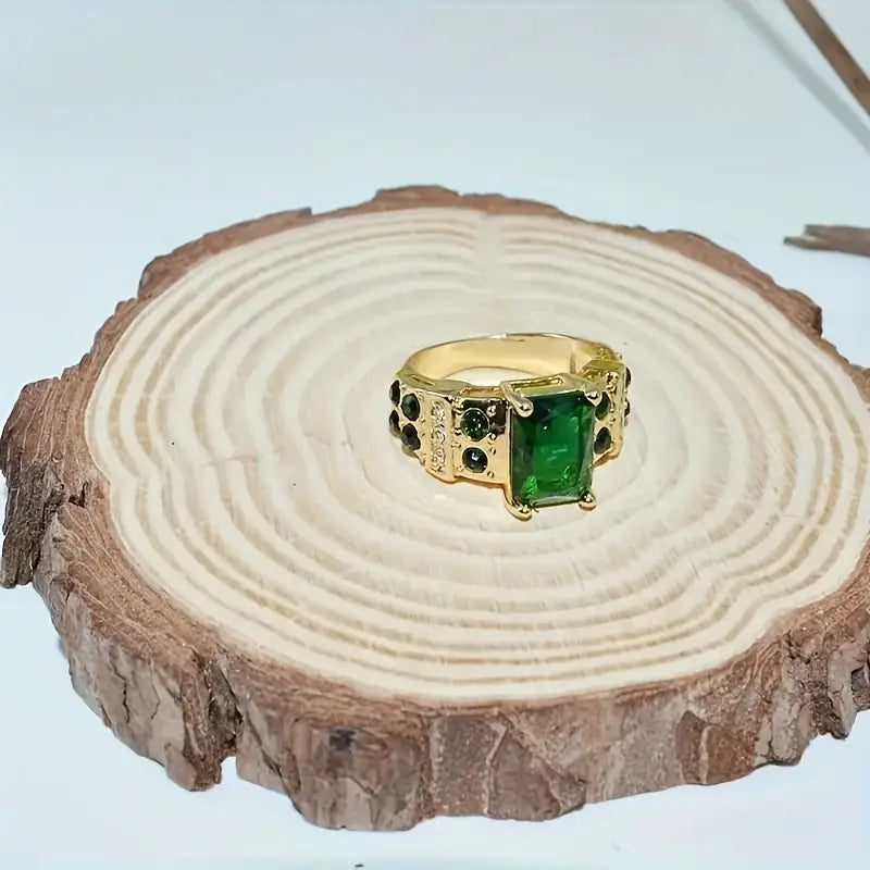 Emerald Gold Geometric Ring