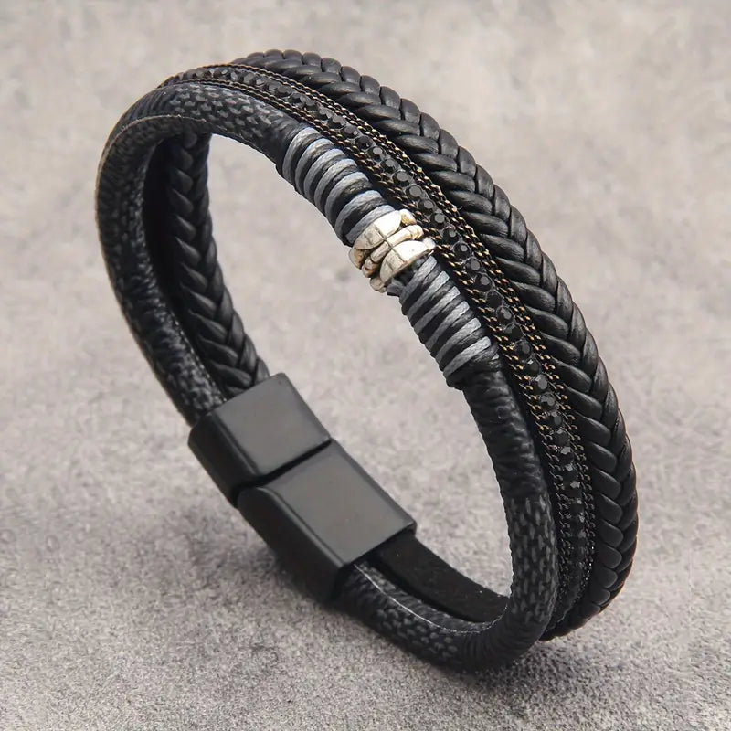 Lux Layered Braided Faux Leather Magnetic Bracelet