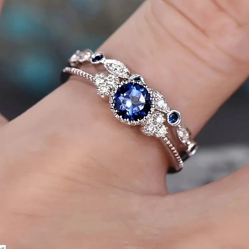Silver Sapphire Aura Ring