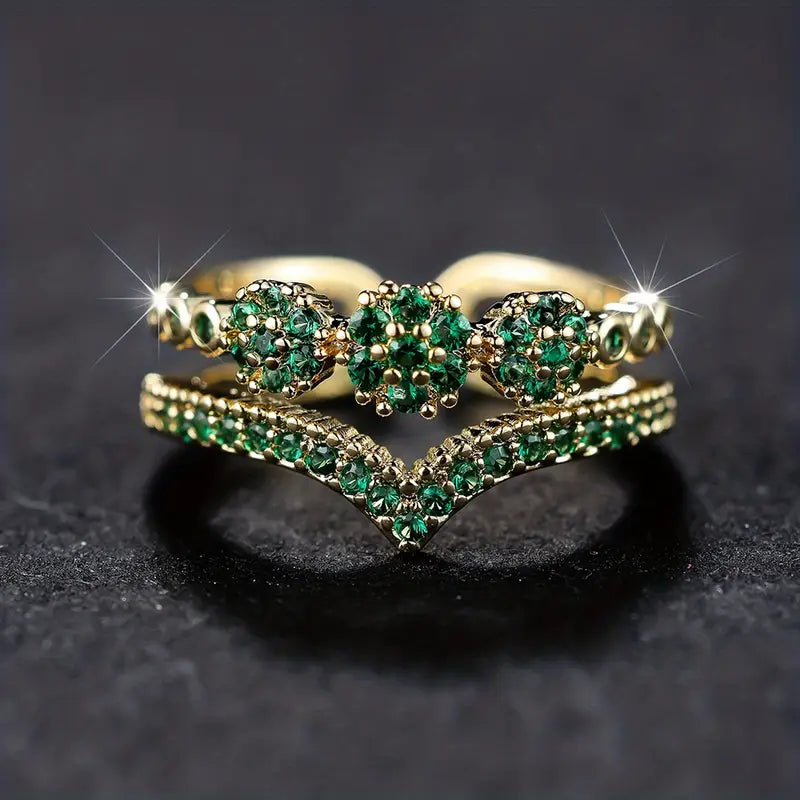 Emerald Gold Cluster Ring