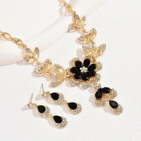 Floral Gem Necklace and Earring Set