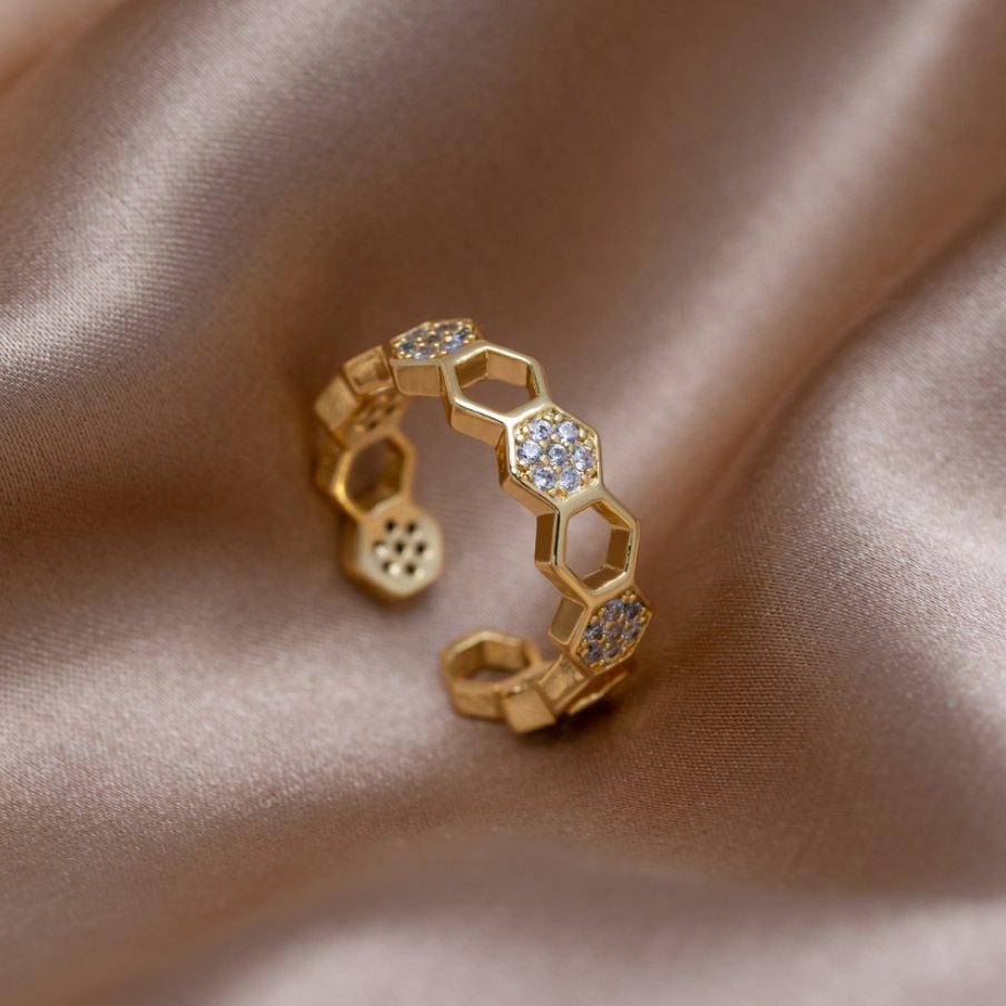 Golden Geometric Adjustable Ring