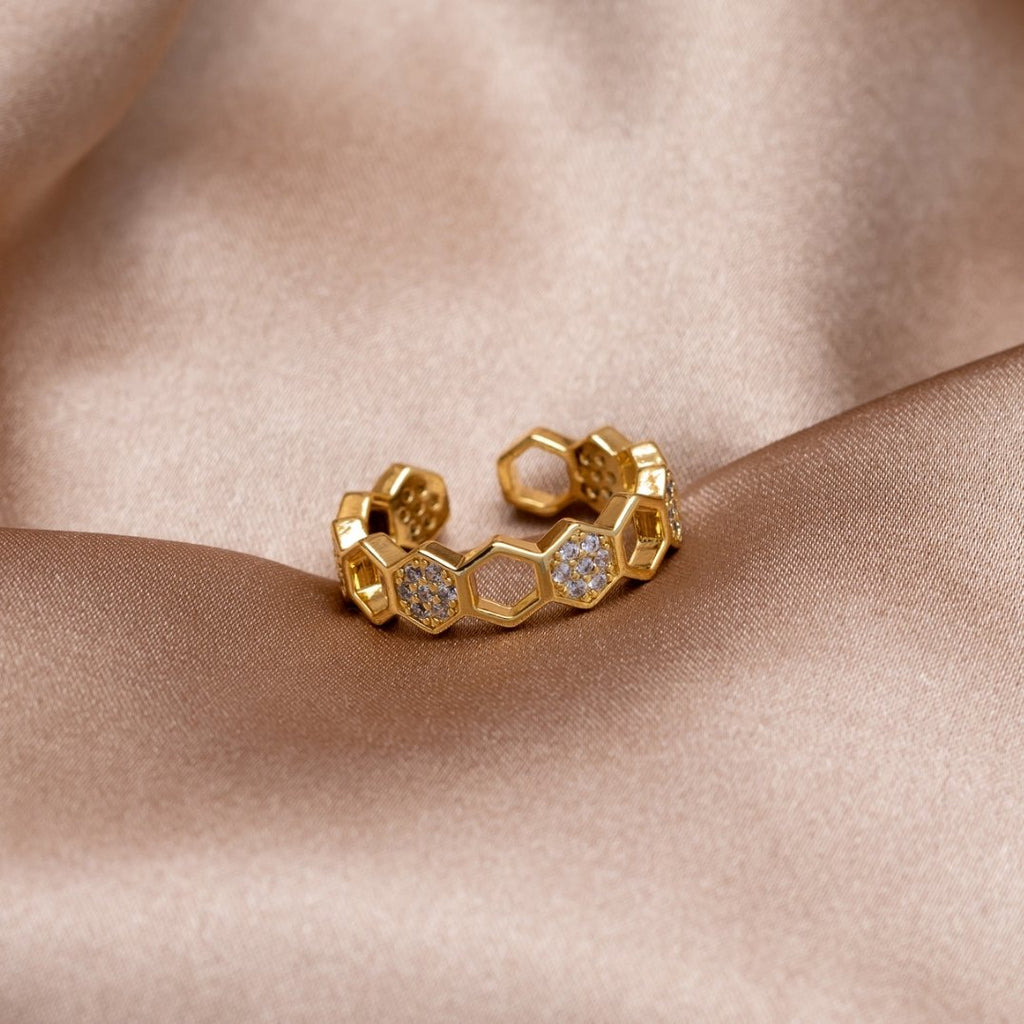 Golden Geometric Adjustable Ring