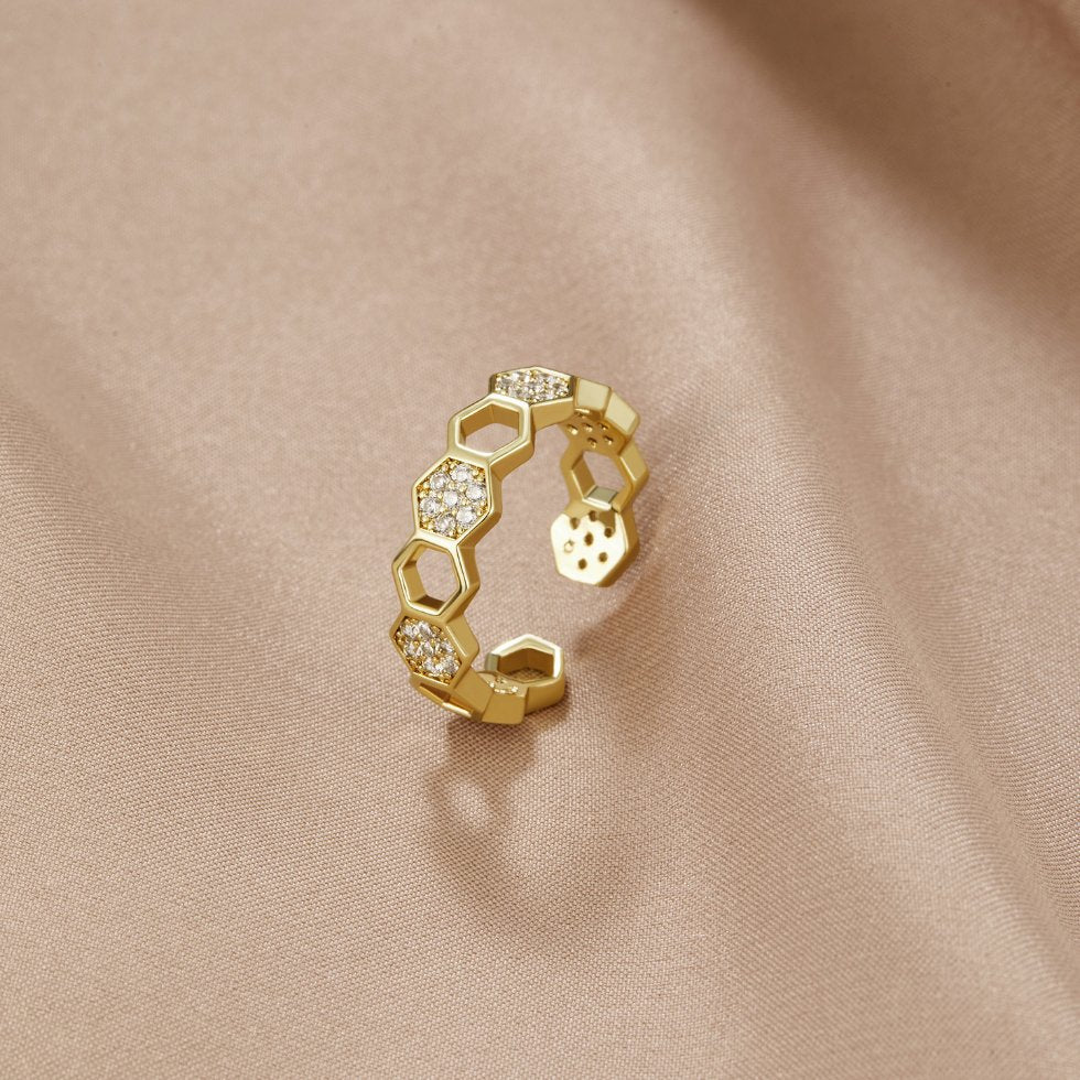 Golden Geometric Adjustable Ring