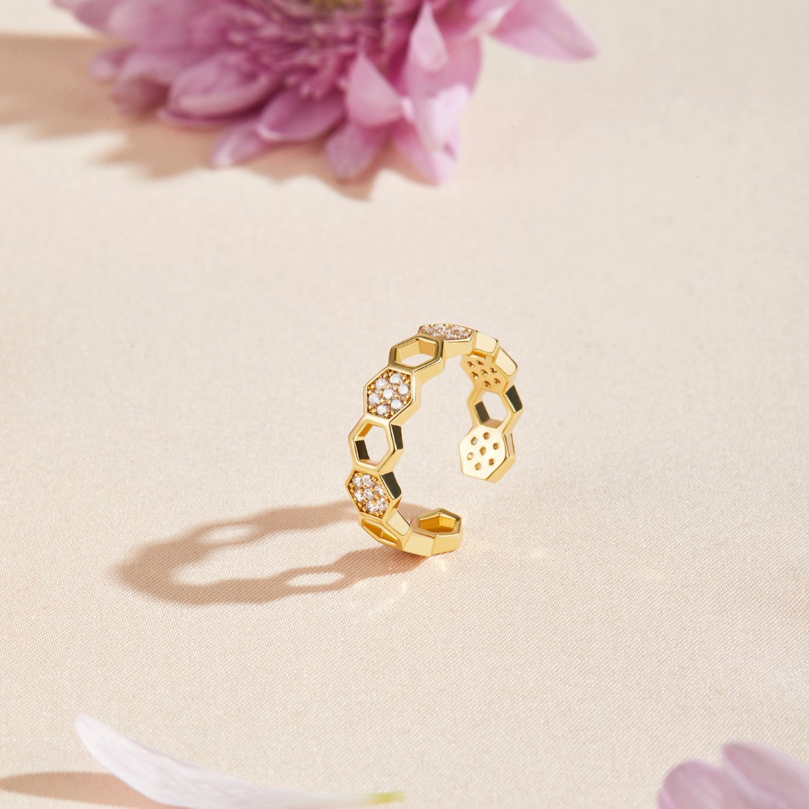 Golden Geometric Adjustable Ring