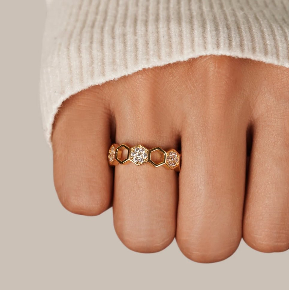 Golden Geometric Adjustable Ring