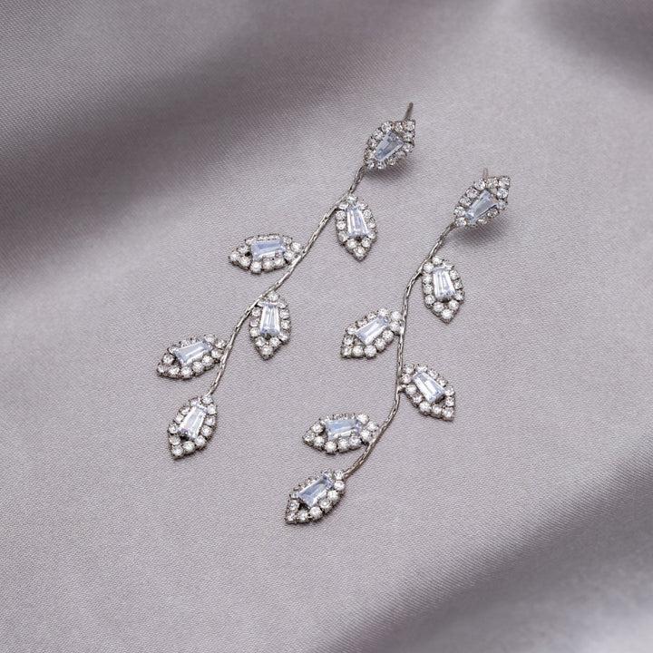 Zirconia Leaf Drop Earrings in Gold and Silver