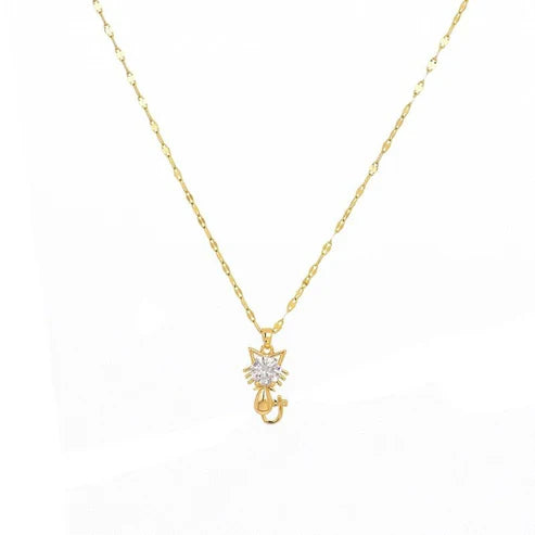 Gold-plated cat necklace with zirconia