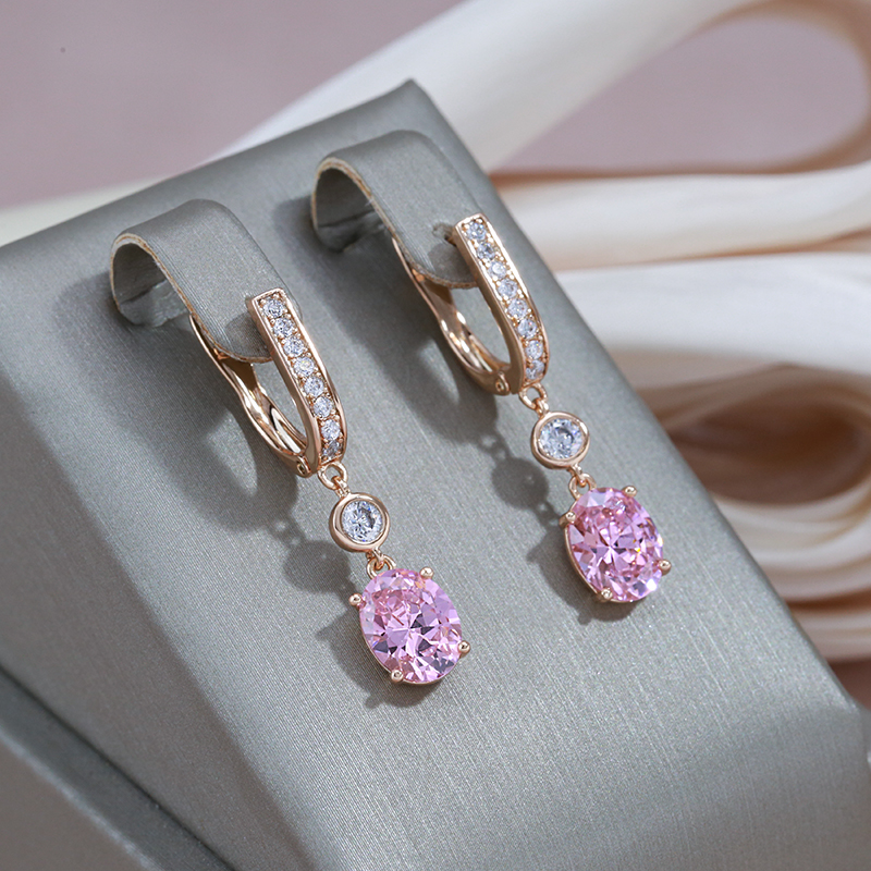 Rose Crystal Pendant Earrings in Golden