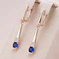 Blue Crystal Pendant Earrings in Golden Finish