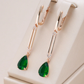 Green Crystal Drop Earrings in Gold