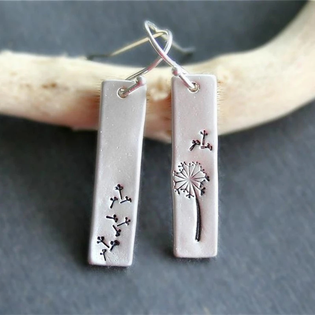 Rectangular Dandelion Earrings in Silver