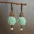 Boho Earrings with Turquoise Blossom and Pearl