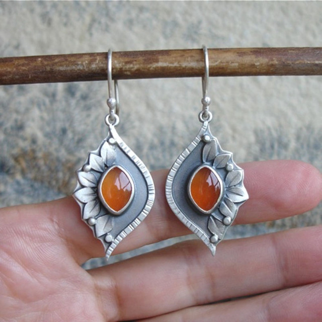 Orange Boho earrings adorned with crystals