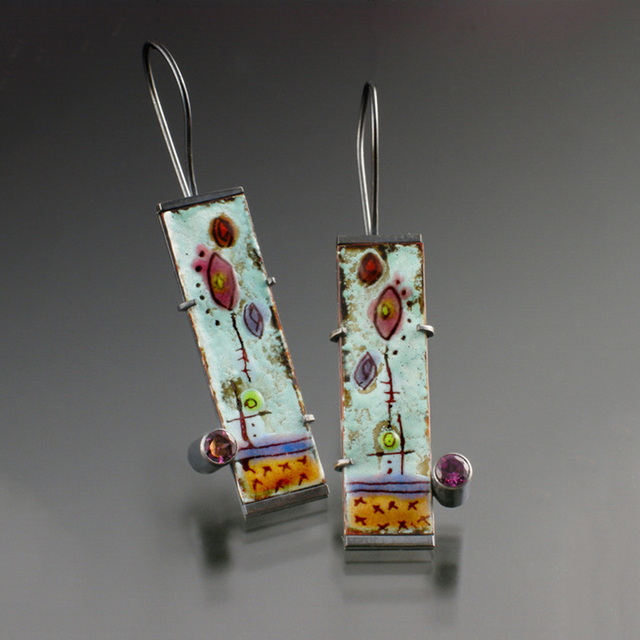 Vintage earrings with antique enamel finish