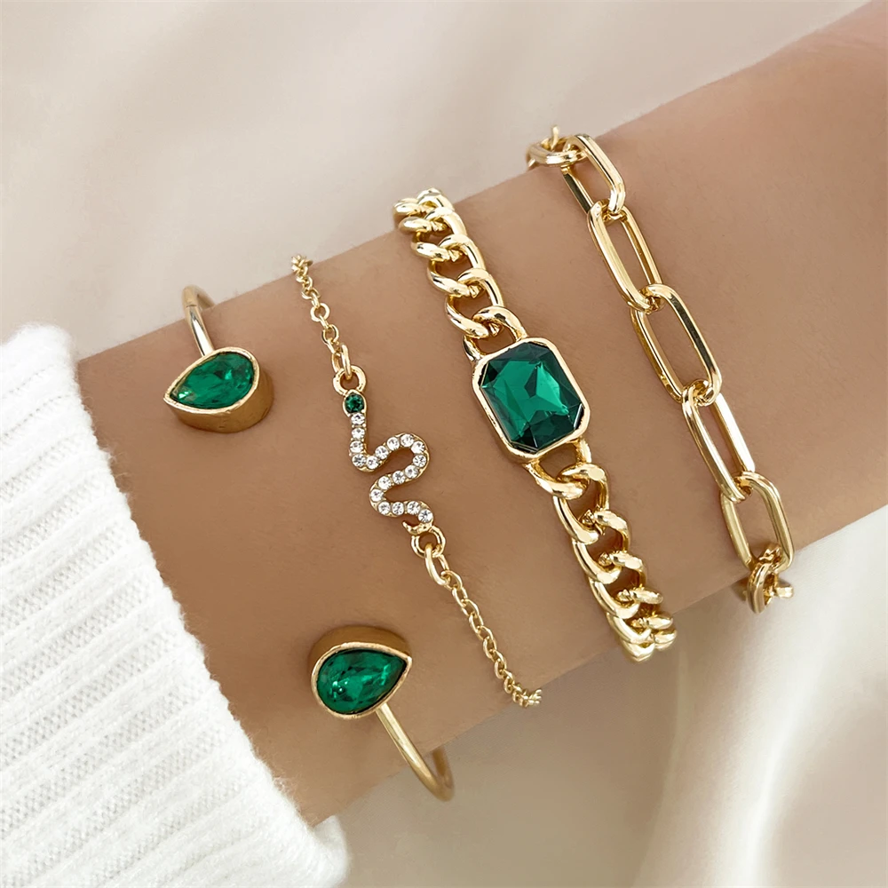 Pack of Bracelets with Emerald Crystals