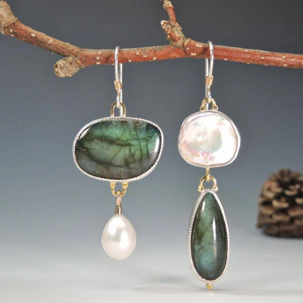 Vintage Natural Stone Earrings in Sterling Silver
