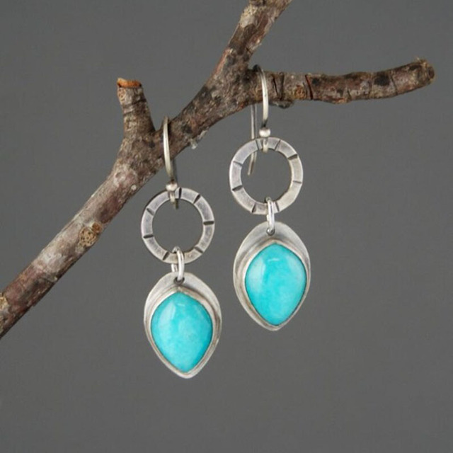 Vintage silver earrings with blue stone